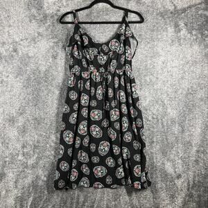 Torrid Dress Womens 1 Black Sundress Knee Length Strappy Rayon Skull Print